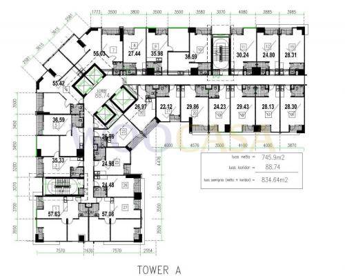 Jual/Sewa Apartemen Taman Sari Semanggi 2 br Sudut luas 72 m2